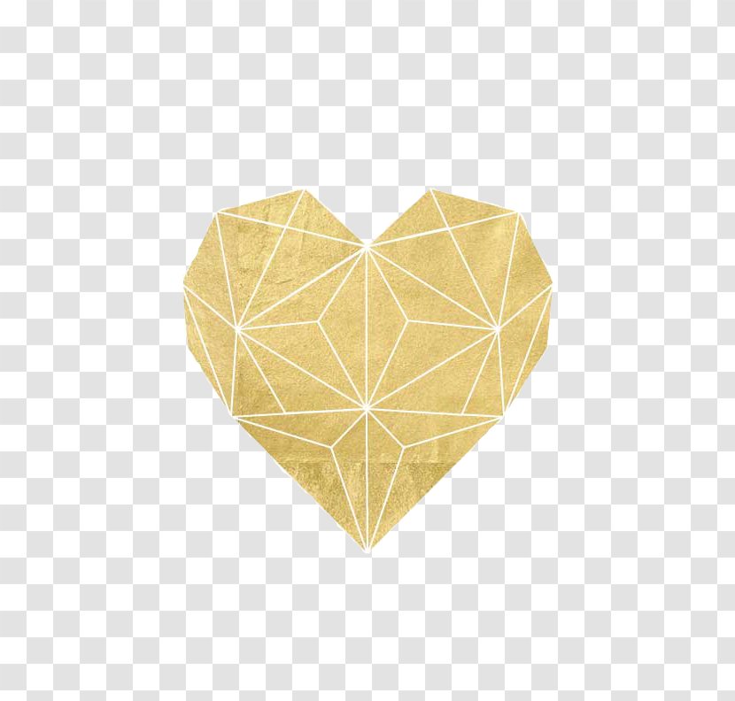 Geometry Gold Heart Image Printing Transparent PNG