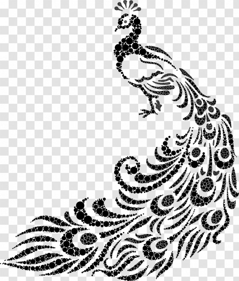 Peafowl Drawing Line Art Clip - Monochrome - Peacock Pattern Transparent PNG