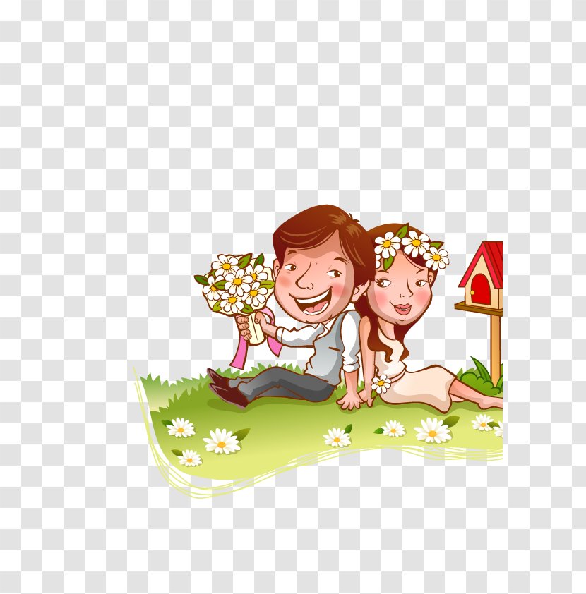 Cartoon Newlywed Marriage Illustration - Grass - Couple Transparent PNG