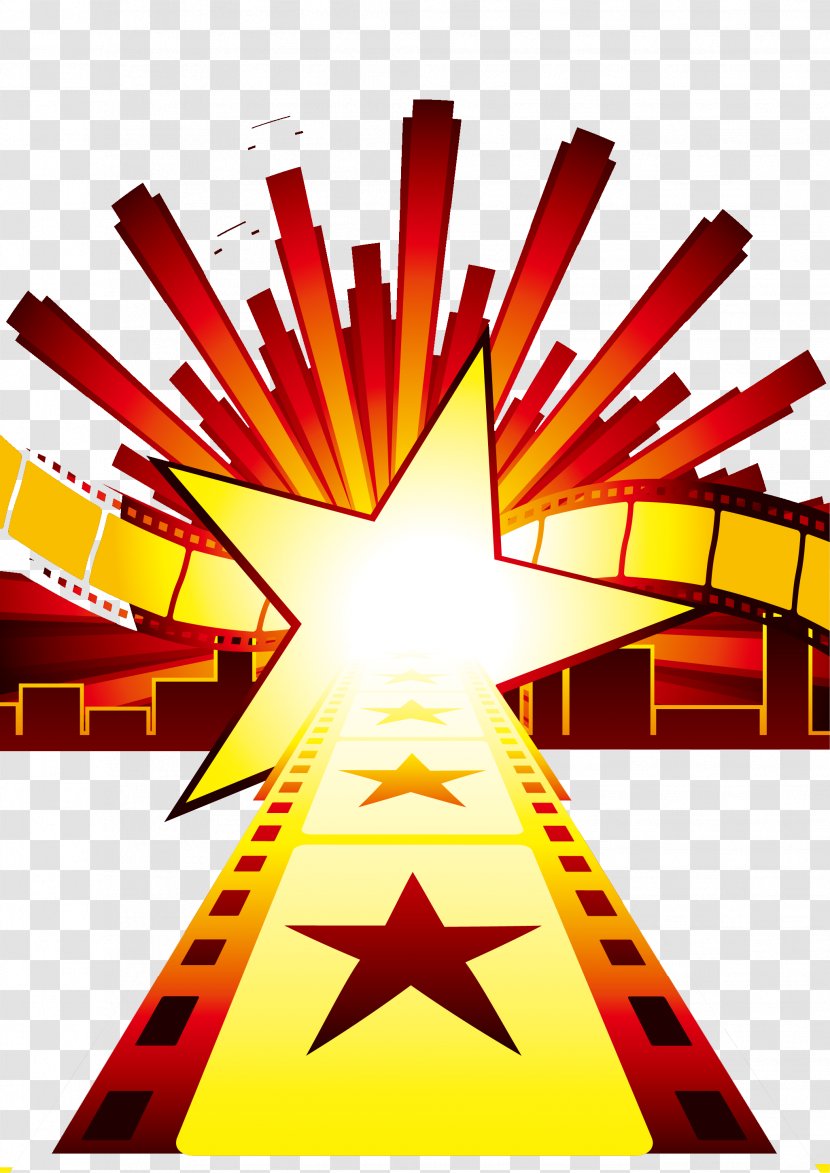 Starlight Road Yellow Star On A Red Background Material - Filmstrip - Film Transparent PNG