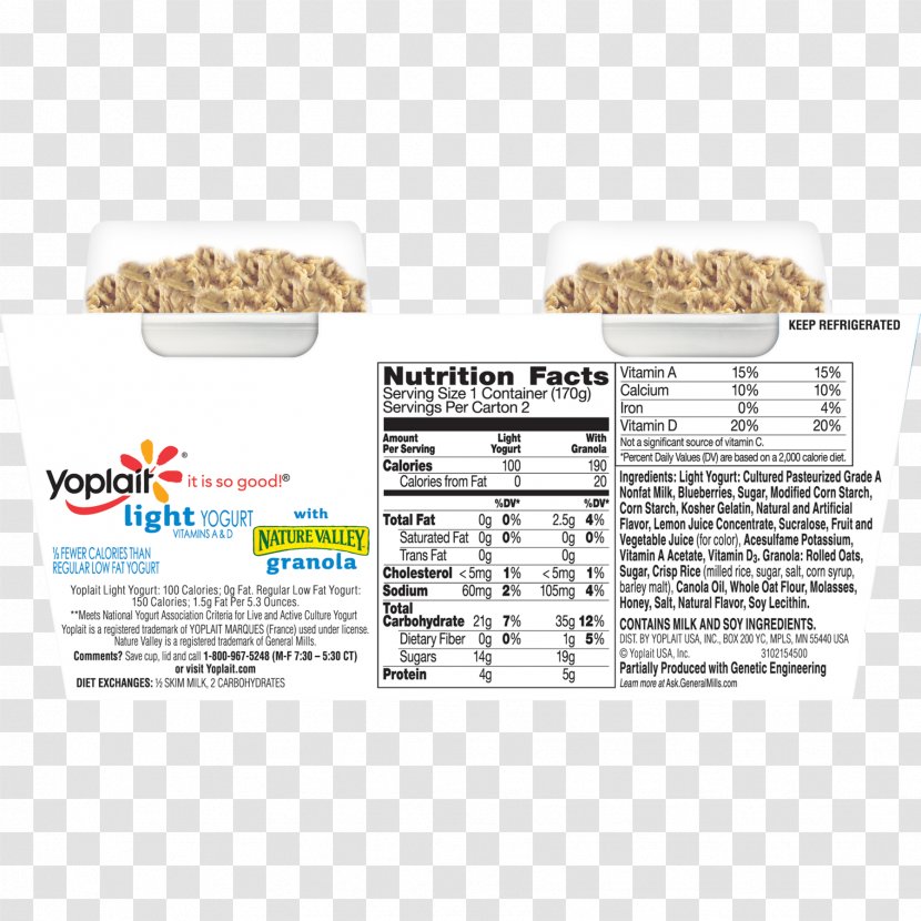 Yoplait Light Yogurt With Granola Yoghurt Nutrition Facts Label - Dairy Products - Strawberry Transparent PNG