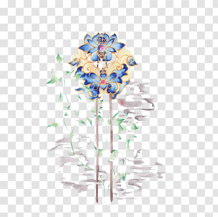 Landscape Painting Chinese Art Drawing Illustration - Antiquity Blue Lotus Hairpin Child Transparent PNG