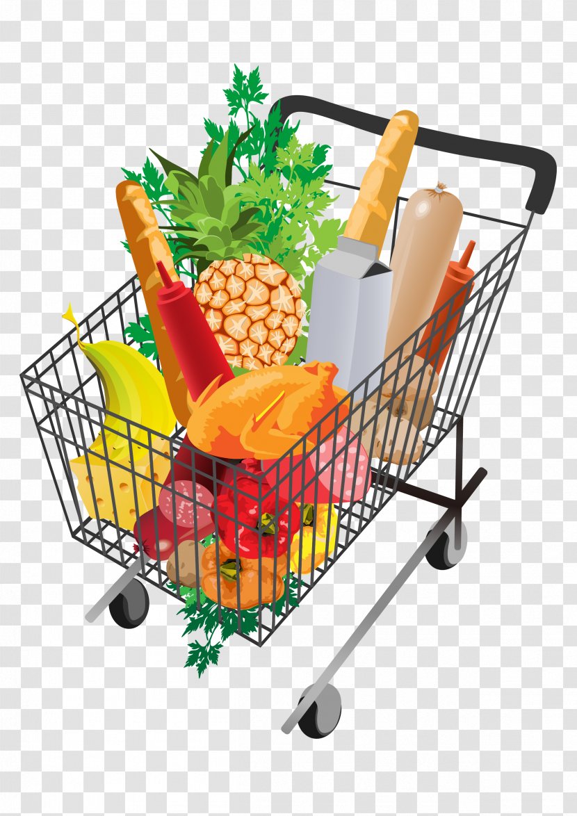 Supermarket Shopping Cart Grocery Store - Vehicle - Vector Illustration Transparent PNG