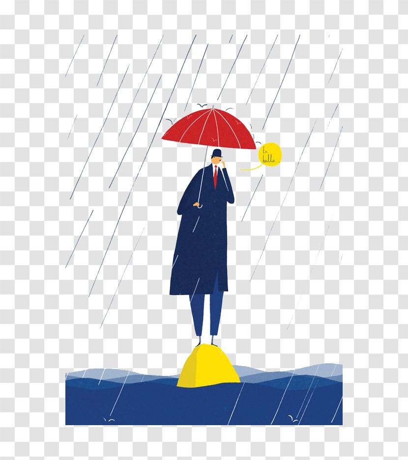 Illustrator Cartoon Graphic Design Illustration - Sky - Rain Umbrella Man Transparent PNG