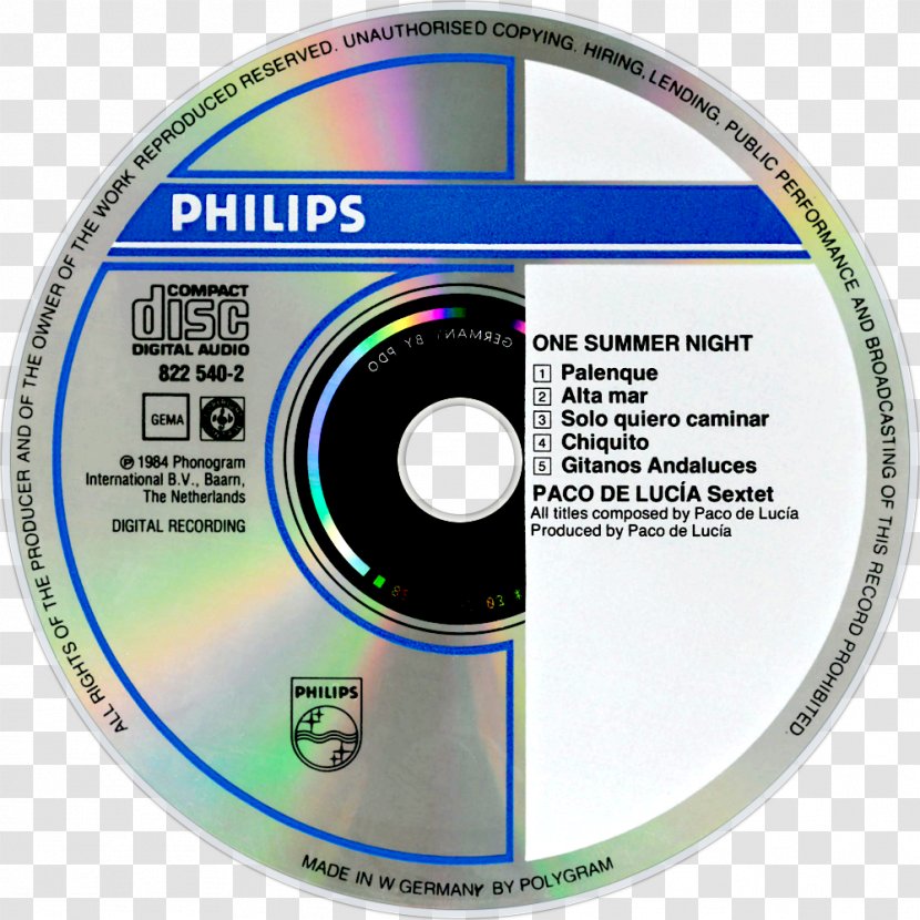 Compact Disc Live... One Summer Night Paco De Lucía Sextet Solo Quiero Caminar Sound Recording And Reproduction Transparent PNG