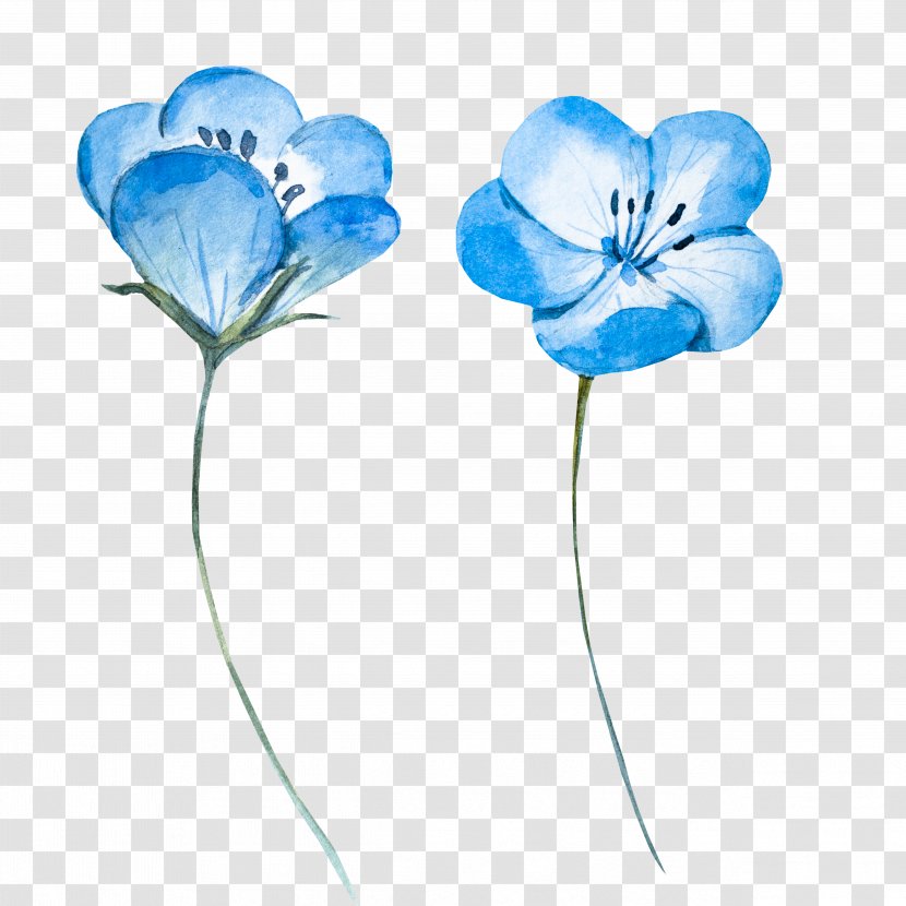Watercolor Painting Blue Flower - Cut Flowers - Light Transparent PNG