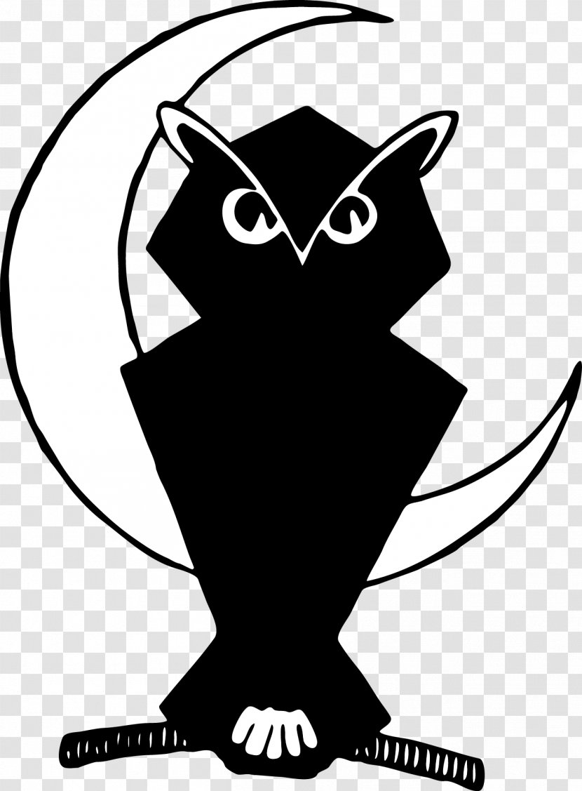 Beak Owl Silhouette Line Art Clip - Black And White - Moon Transparent PNG