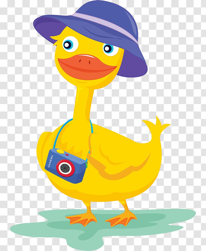 Duck Camera Photography Illustration - Yellow - The Cartoon Image Of Blue Hat Tourists Transparent PNG