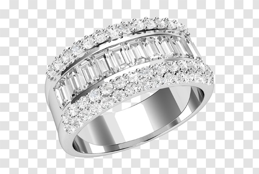 Diamond Cut Engagement Ring Brilliant - Silver - Settings Baguettes Transparent PNG