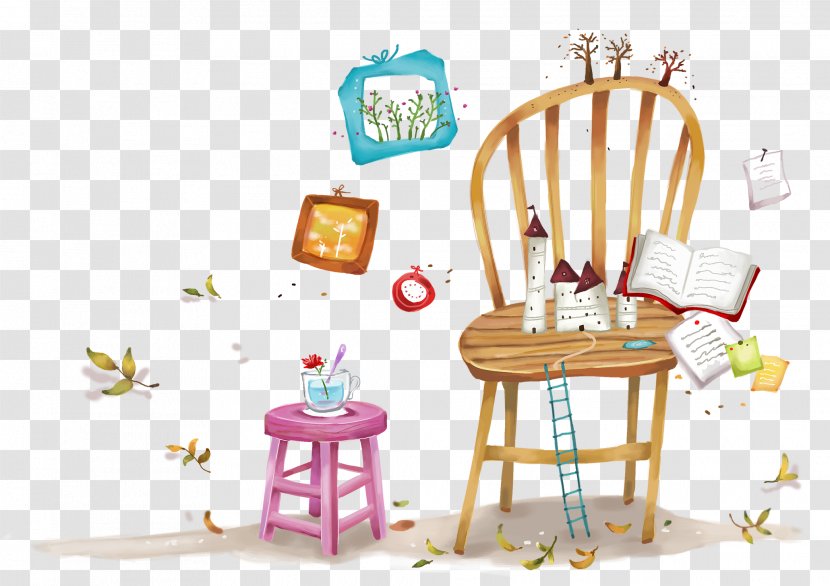 Table Chair Illustration Cartoon Vector Graphics - Sitting - Books Transparent PNG