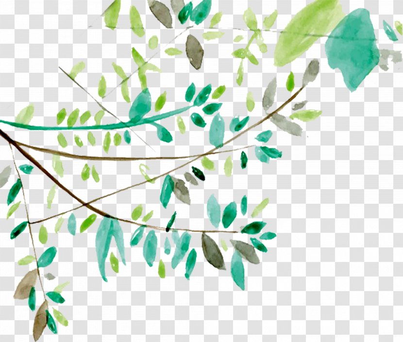 Leaf Watercolor Painting Euclidean Vector Icon - Twig - Painted Green Tree Branches Transparent PNG