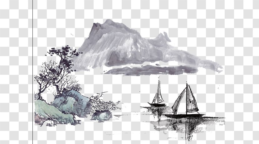 Ink Wash Painting Drawing - Elevation - Mountain Transparent PNG