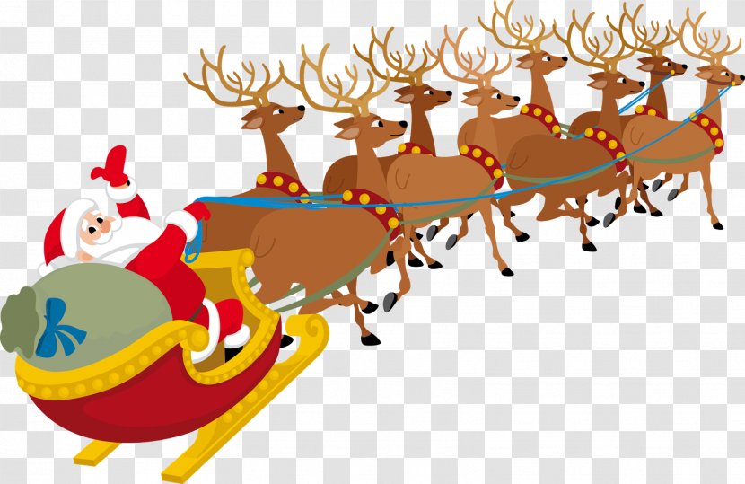 Santa Claus Reindeer Sled Clip Art - Christmas Music - Sleigh Transparent PNG