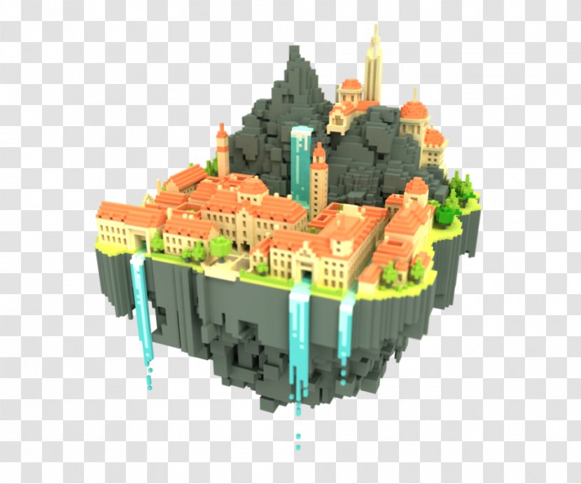 Voxel Floating Island Pixel Art 3D Computer Graphics Transparent PNG