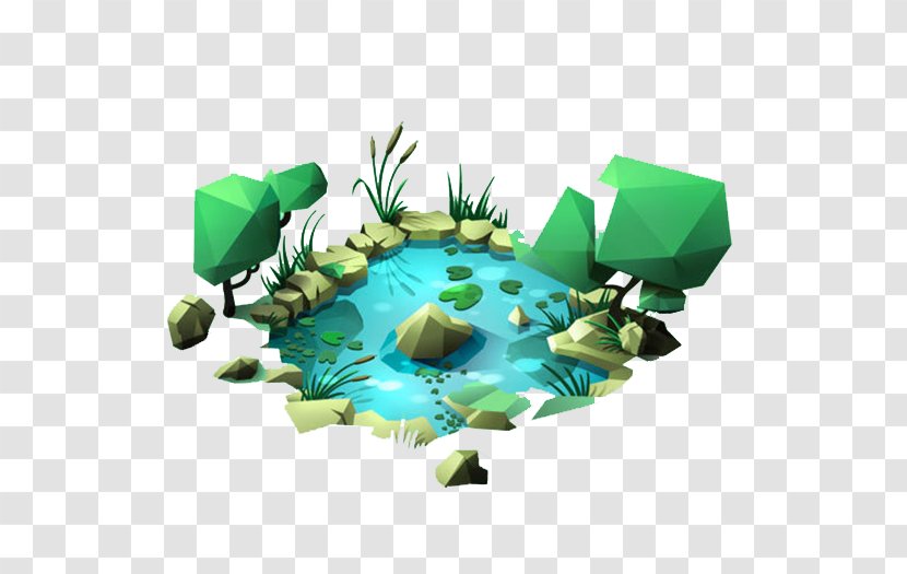 Low Poly 3D Computer Graphics Video Game Polygon Illustration - Grass - Pond Tree Transparent PNG