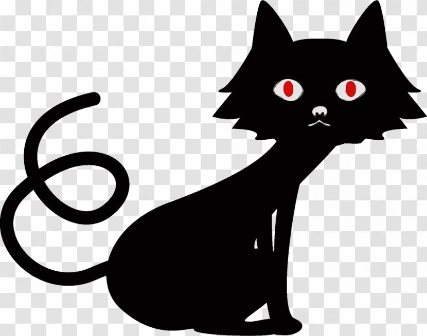 Cat Black Small To Medium-sized Cats White - Whiskers Cartoon Transparent PNG