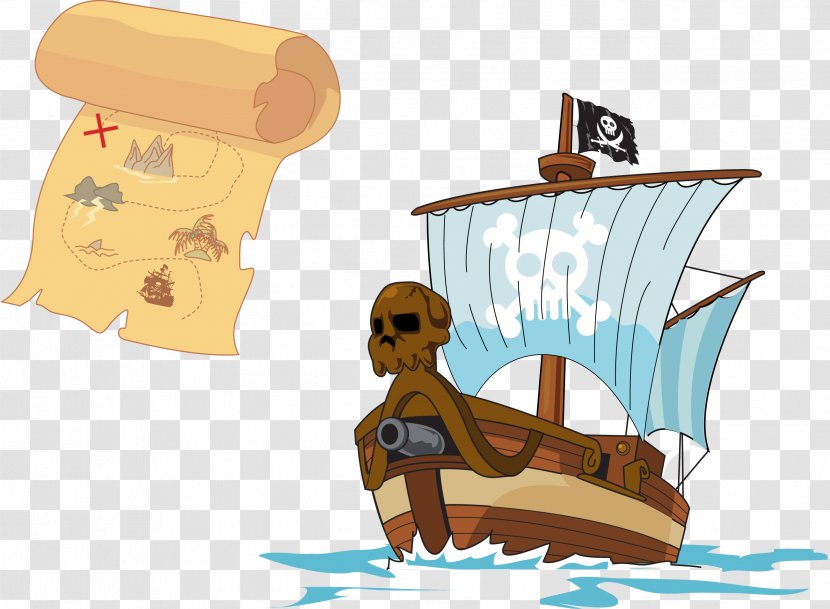 Treasure Island Piracy Map - Cartoon - Vector Hand-drawn Of The Pirate Ship Transparent PNG