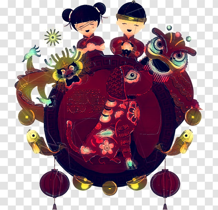 Chinese New Year Lion Dance Cartoon - Fireworks - Black Hair Fictional Character Transparent PNG