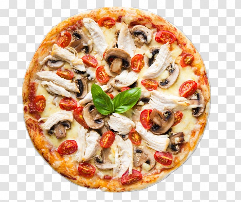 Pizza Italian Cuisine Take-out Barbecue Chicken - Mushroom Transparent PNG
