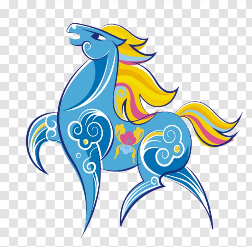 Horse Greeting Card Chinese New Year Zodiac Postcard - Fish - Blue Cartoon Transparent PNG