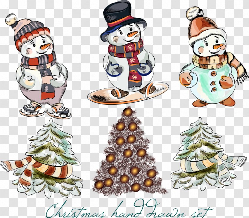Christmas Tree Santa Claus Illustration - Decoration - Vector Snowman And Trees Transparent PNG