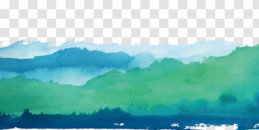 Watercolor Landscape Painting Green Shan Shui - Horizon - Border Transparent PNG