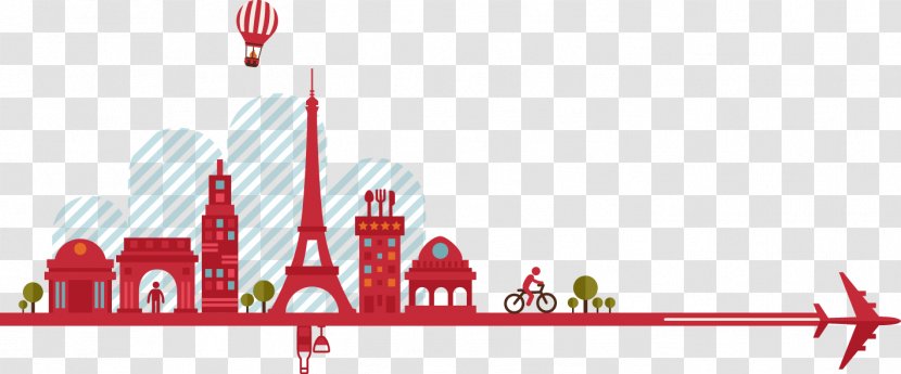 Infographic - Red - Cartoon City Building Silhouettes Transparent PNG