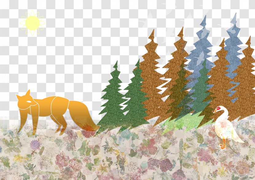 Cartoon Drawing Landscape Painting Illustration - Fauna - Wolf And Tree Transparent PNG