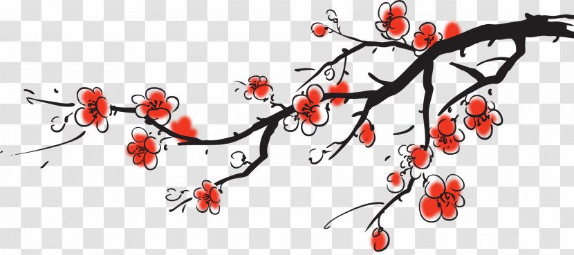 Chinese Painting Euclidean Vector - Art - Red Plum Blossom Transparent PNG