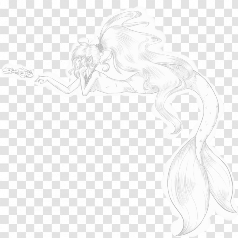 White Figure Drawing Line Art Sketch - Black And - Mermaid Scale Transparent PNG