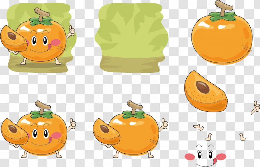 Cartoon Fruit Illustration - Emoticon - Delicious Persimmon Expression Vector Transparent PNG