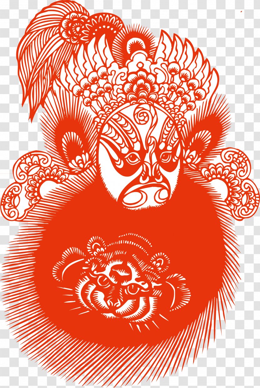 Peking Opera Chinese Paper Cutting Art - Silhouette - Red Face Mask Transparent PNG