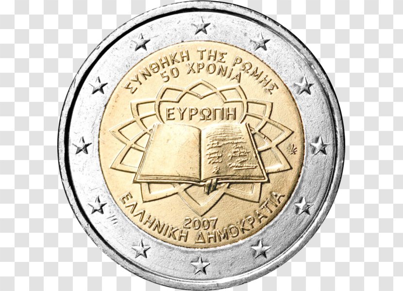 Greece Treaty Of Rome 2 Euro Coin Commemorative Coins Transparent PNG