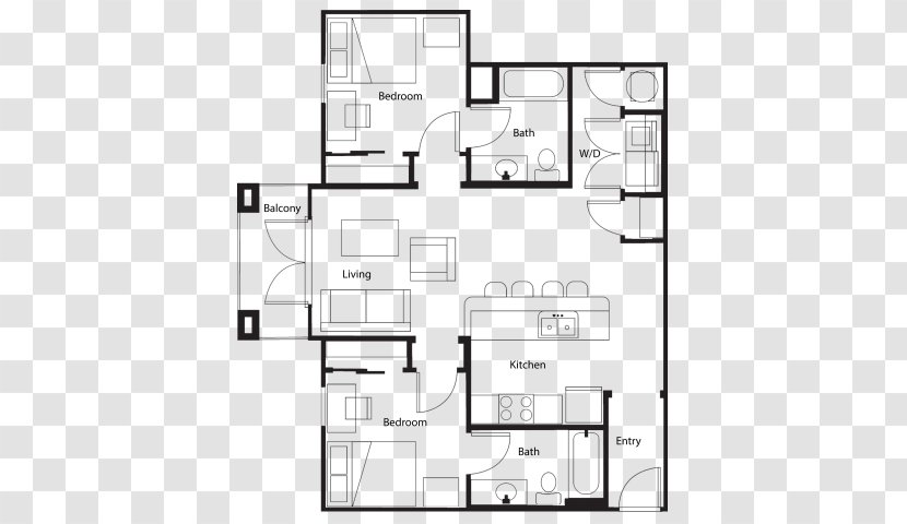 Floor Plan House Architecture Apartment Bellamy Louisville - Bed - Bath Tab Transparent PNG