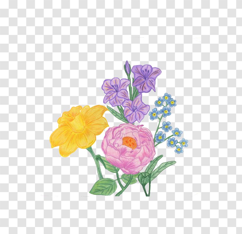 Floral Design Cut Flowers Rose Family - 70s Flower Artwork Transparent PNG