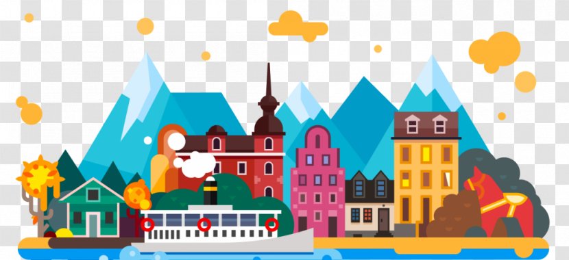 Illustration Vector Graphics Art Landscape Drawing - Ski Village Transparent PNG