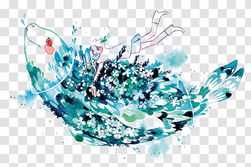Graphic Design Watercolor Painting Illustrator Illustration - Aqua - Vector Blue Fish Transparent PNG