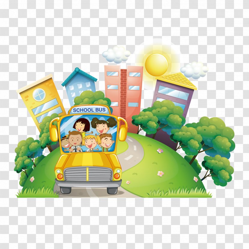 Student School Royalty-free Illustration - Toy - Vector Bus In The Children Transparent PNG