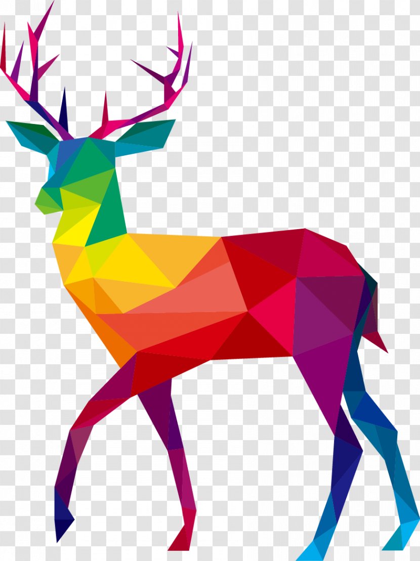 Reindeer Polygon Illustration - Antler - Colorful Deer Transparent PNG