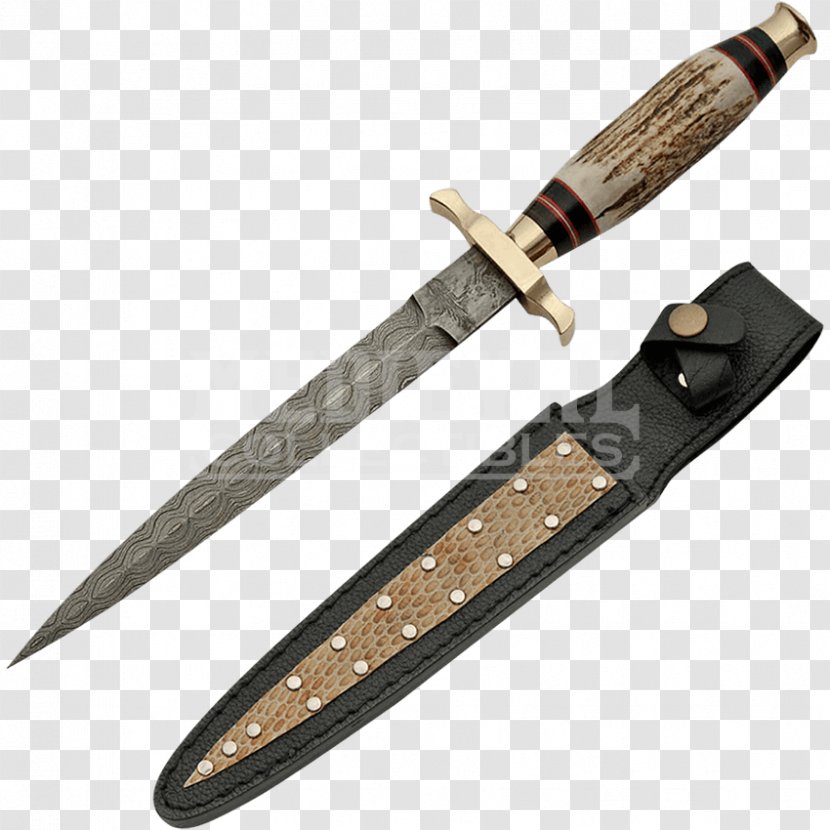 Knife Damascus Blade Dagger Weapon - Hunting - Antler Transparent PNG