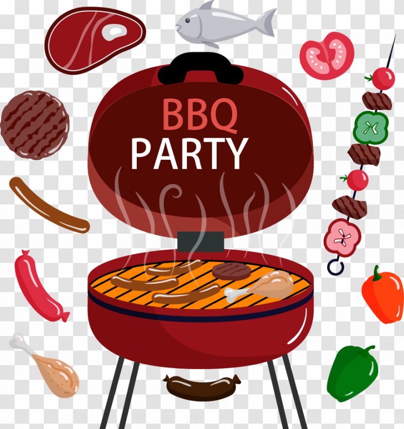 Barbecue Grill Chicken Sauce Ribs Hamburger - Exquisite Cartoon Skewer Transparent PNG