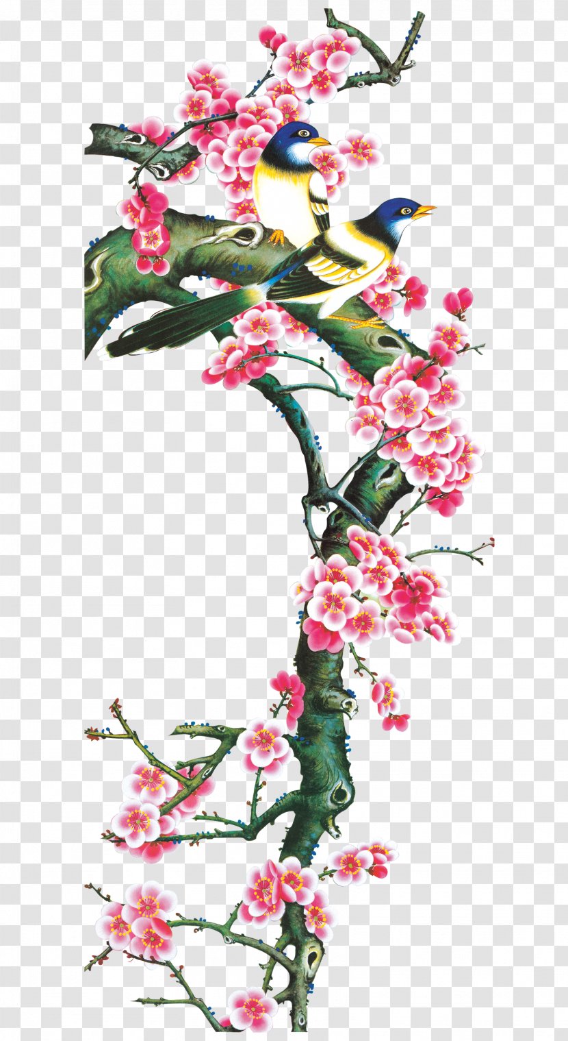 Paintings Plum Magpies - Petal - Bird And Flower Painting Transparent PNG