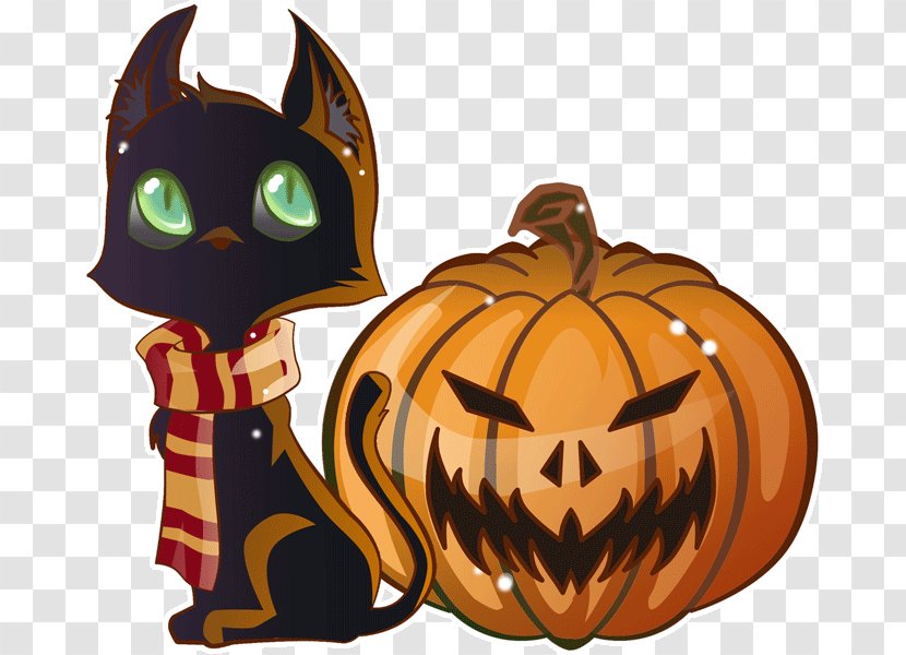 Black Cat Halloween Pumpkin Jack-o'-lantern - Carnivoran Transparent PNG