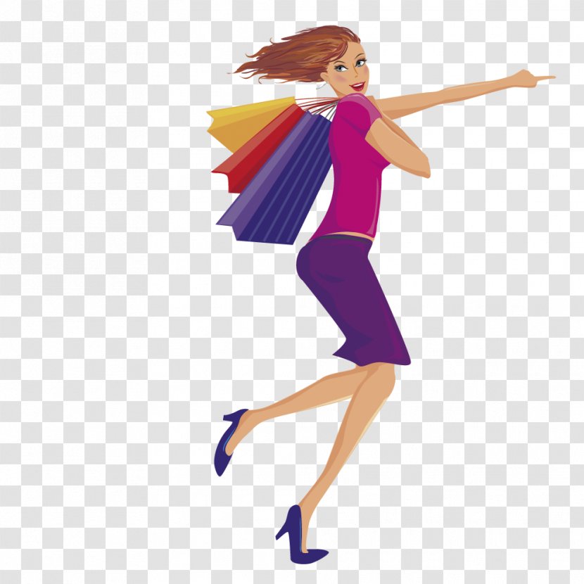 Shopping Woman Clip Art - Watercolor - Carrying Bags Running Beauty Transparent PNG