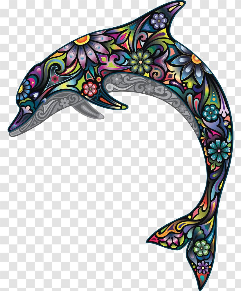 Dolphin Wall Decal Illustration - Chinese Style Classic Texture Transparent PNG
