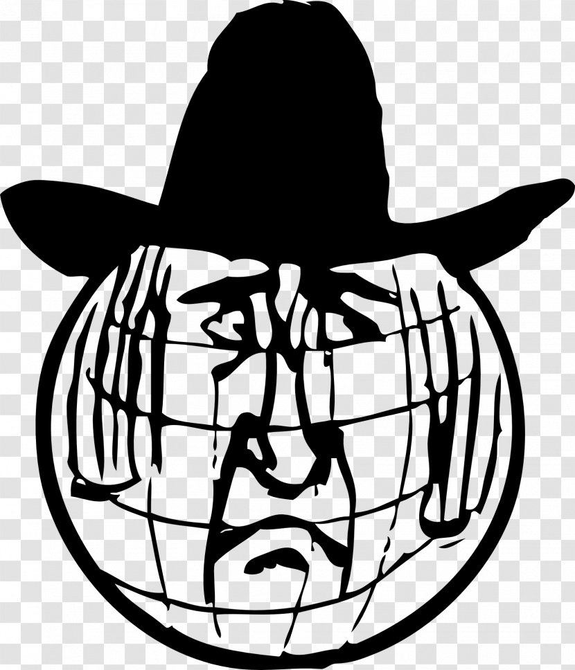 Globe Black And White Clip Art - Head - Cowboy Hat Transparent PNG