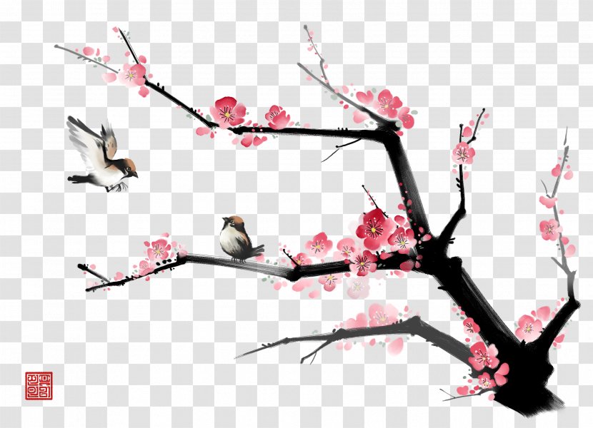 Ink Wash Painting Gongbi Bird-and-flower - Plant - Creative Chinese Plum Transparent PNG
