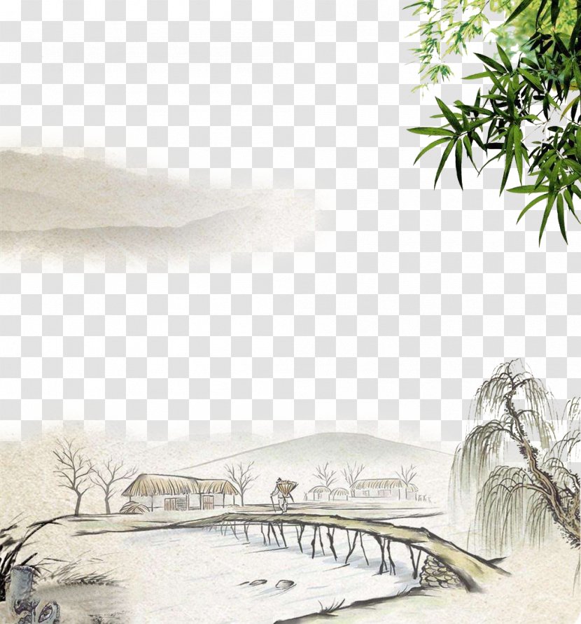 Chinese Painting Ink Wash Shan Shui Wall - Lake To Pull The Material Transparent PNG