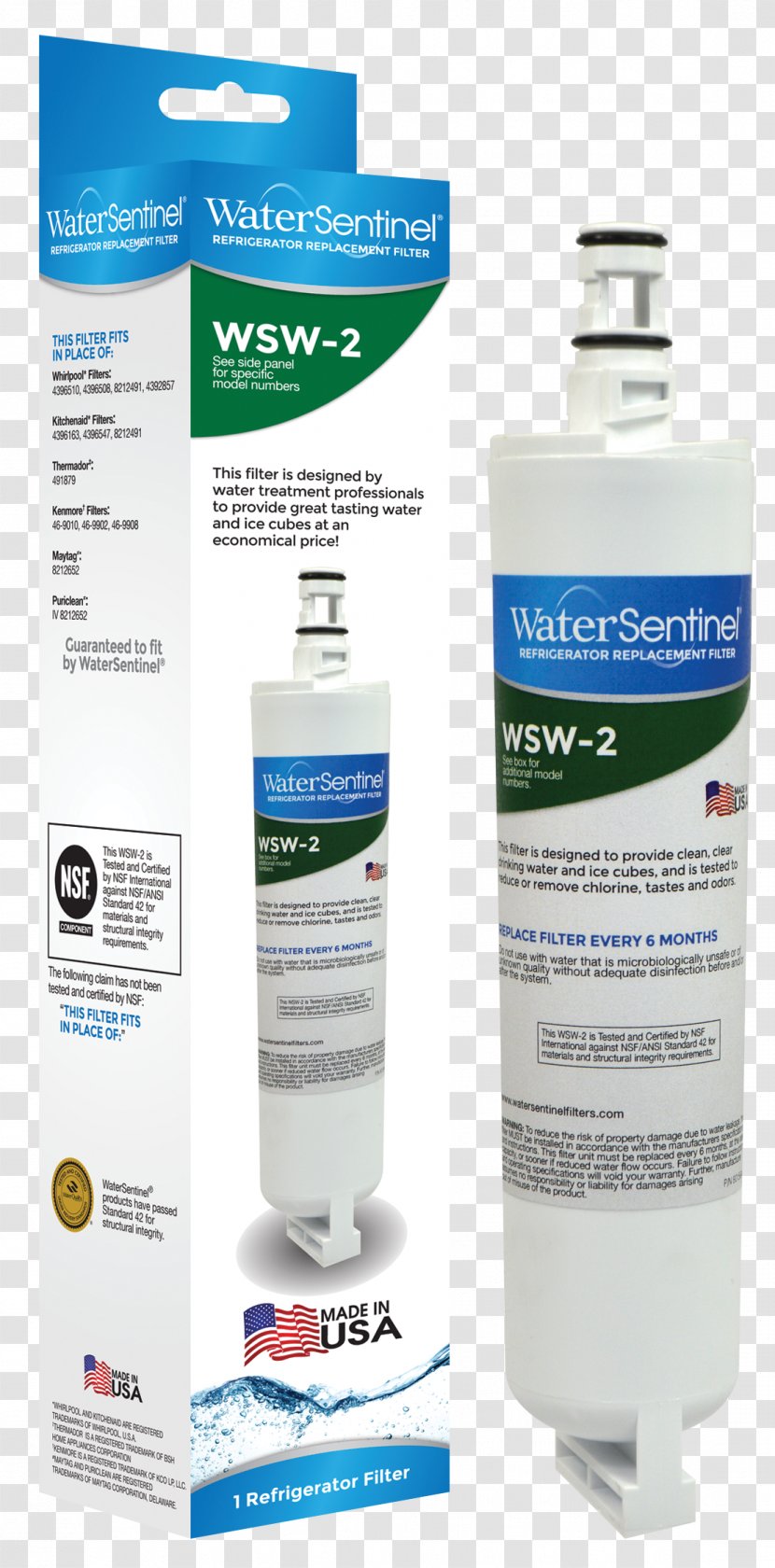 Water Sentinel WSG-1 (GE MWF / GWF Compatible) Refrigerator Filter - 3 Pack WSG-3 Filter3 KenmoreRefrigerator Transparent PNG