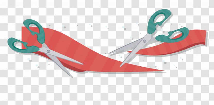 Scissors Red Opening Ceremony Ribbon - Green Cutting Banner Transparent PNG
